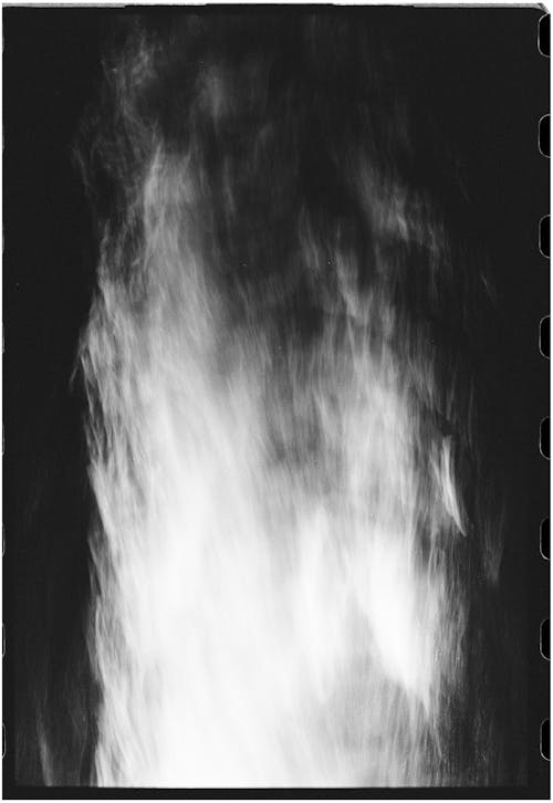 A black and white photograph of a fire