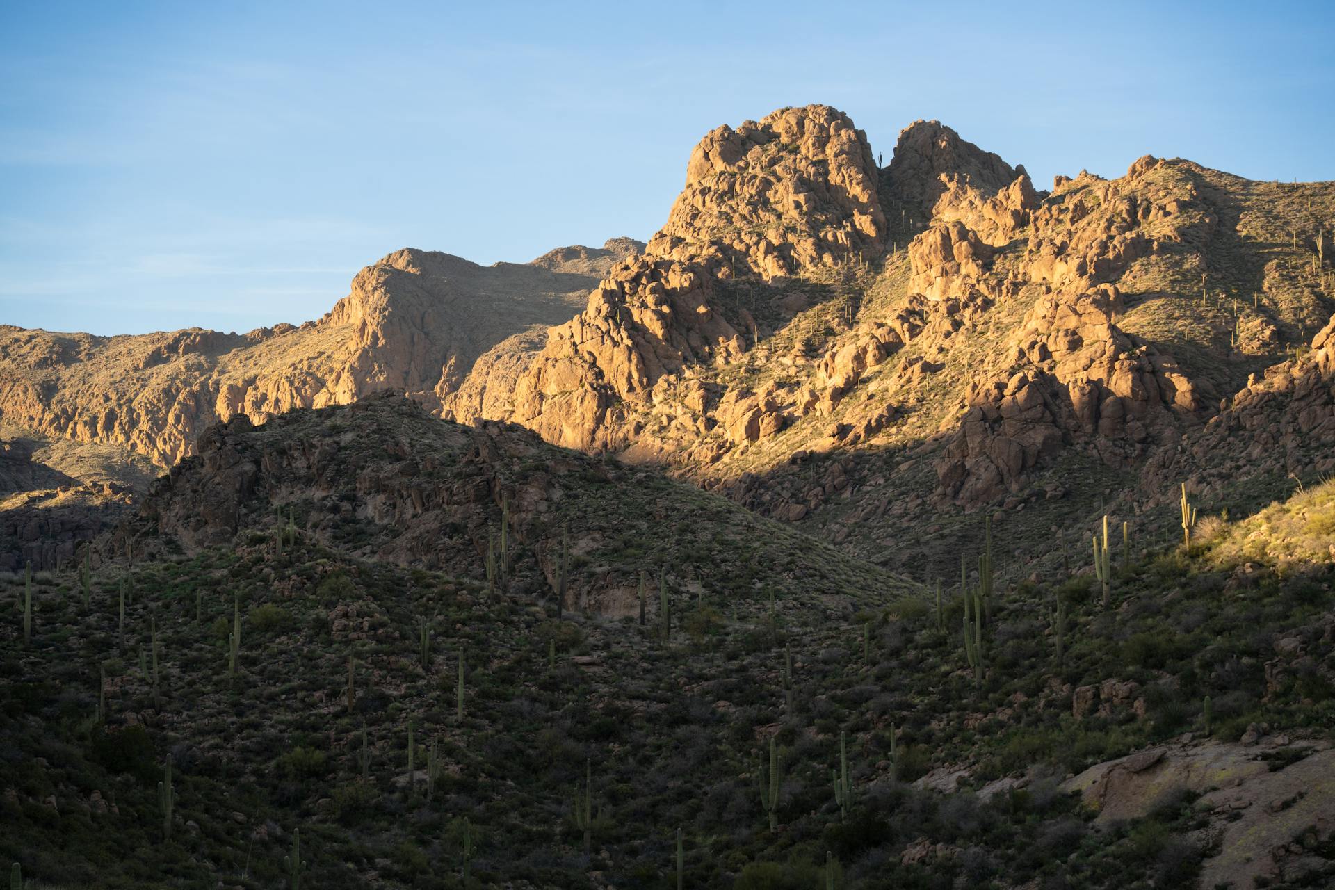 Breathtaking landscape view of the Superstition Mountains in Arizona during daylight.