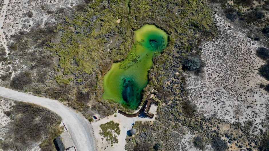 Drone shot capturing the vibrant Pozas in Cuatrociénegas Municipality, Mexico.