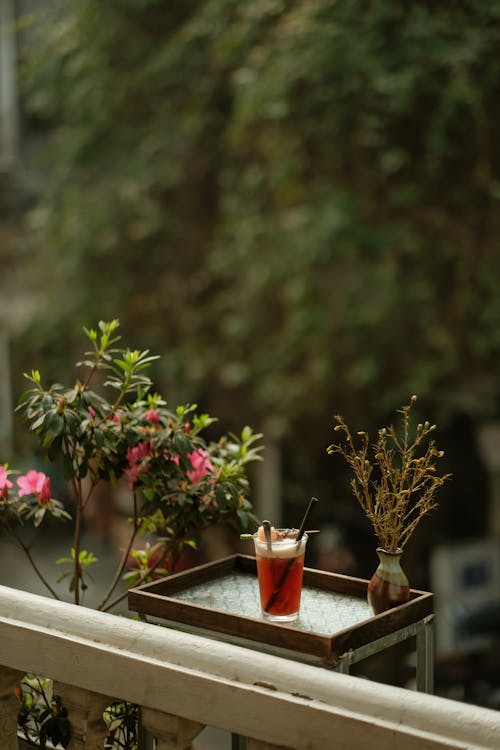 Kostnadsfri bild av blommor, glas, räcke