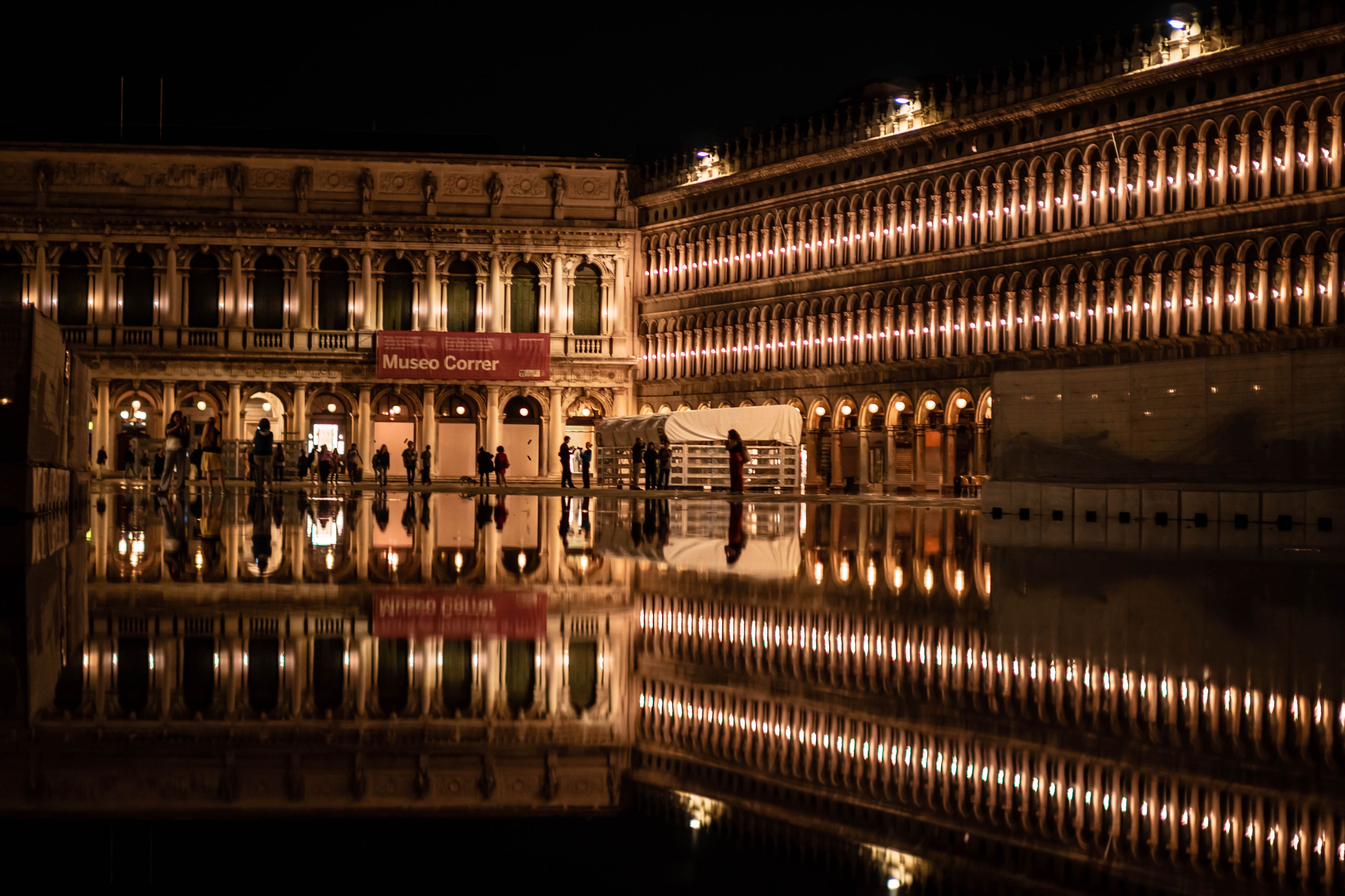Venice flooded piazza walkways