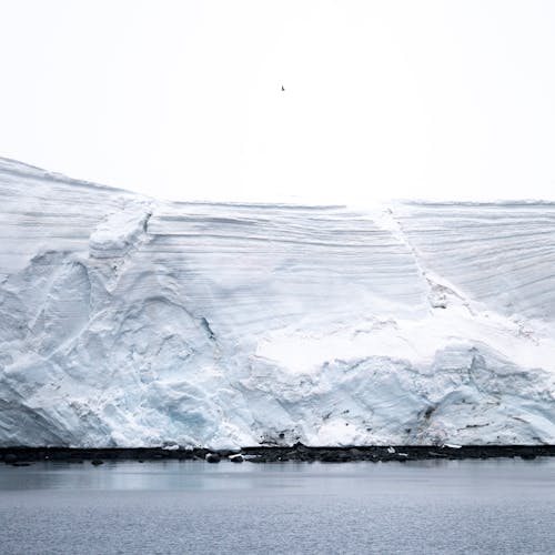 A large iceberg is floating in the water