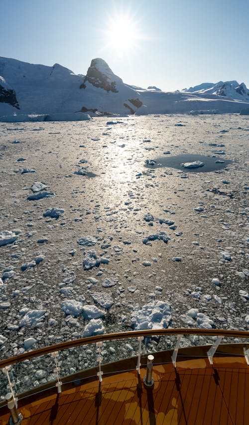 A view from the deck of a ship looking out over ice