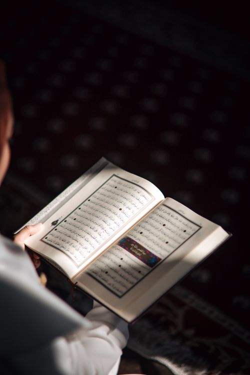 Free A person reading the Koran in a spiritual and sunlit environment, symbolizing peace and devotion. Stock Photo