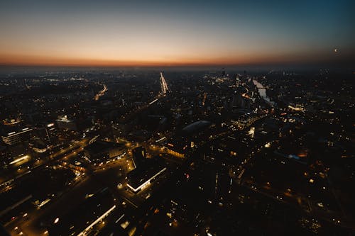 Aerial view of the city at night