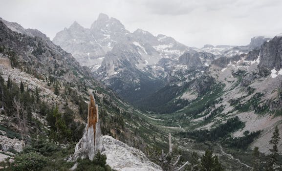 Breathtaking aerial view of the rugged mountain terrain and lush valleys in Jackson, Wyoming.