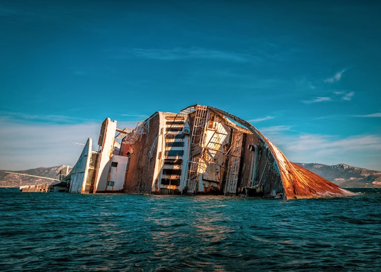 White And Black Sunken Ship