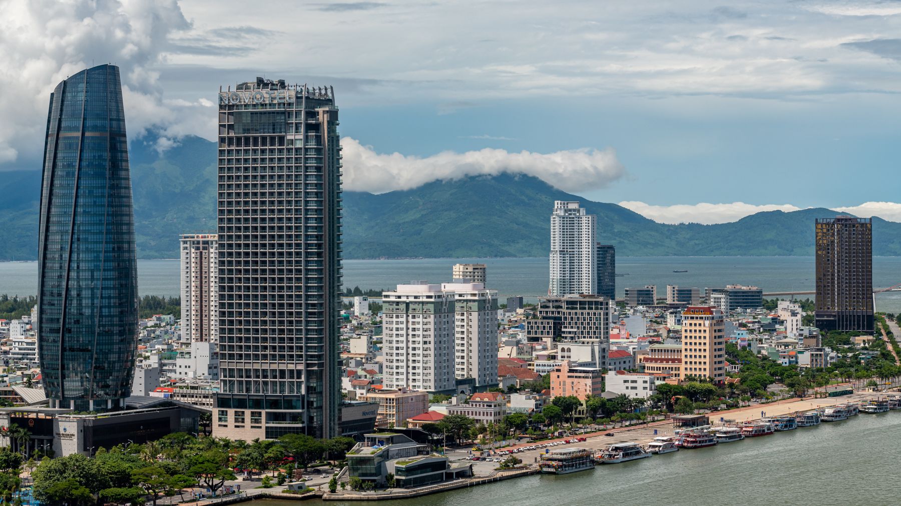 Beautiful view of Da Nang skyline featuring modern skyscrapers and coastline.