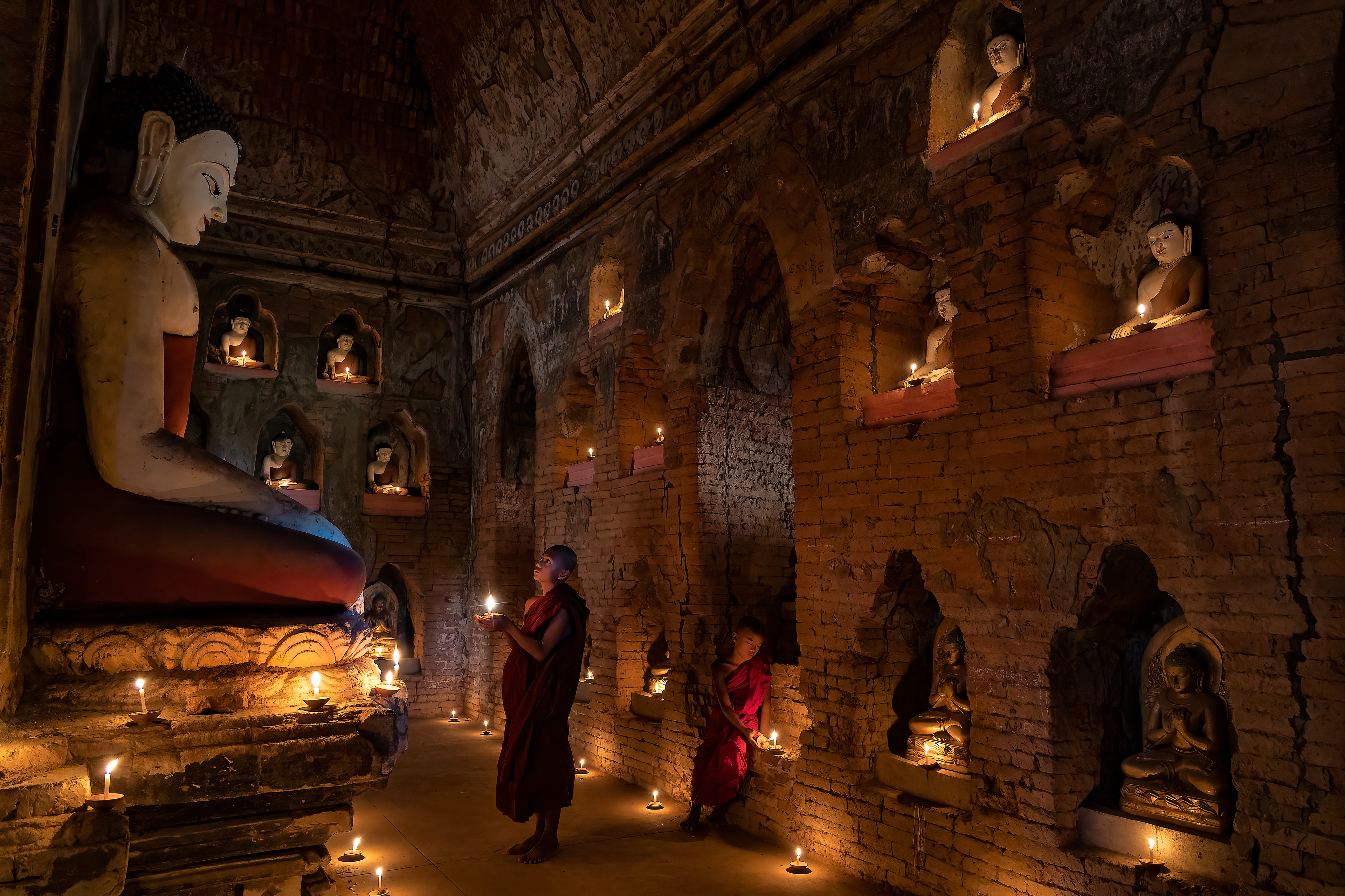 Bagan temple interior dim light