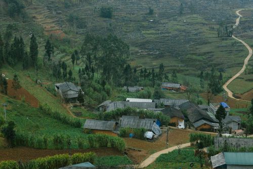 Free A serene, rustic village amidst terraced fields, showcasing rural simplicity. Stock Photo