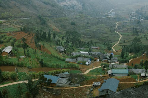 A view of a village in the mountains