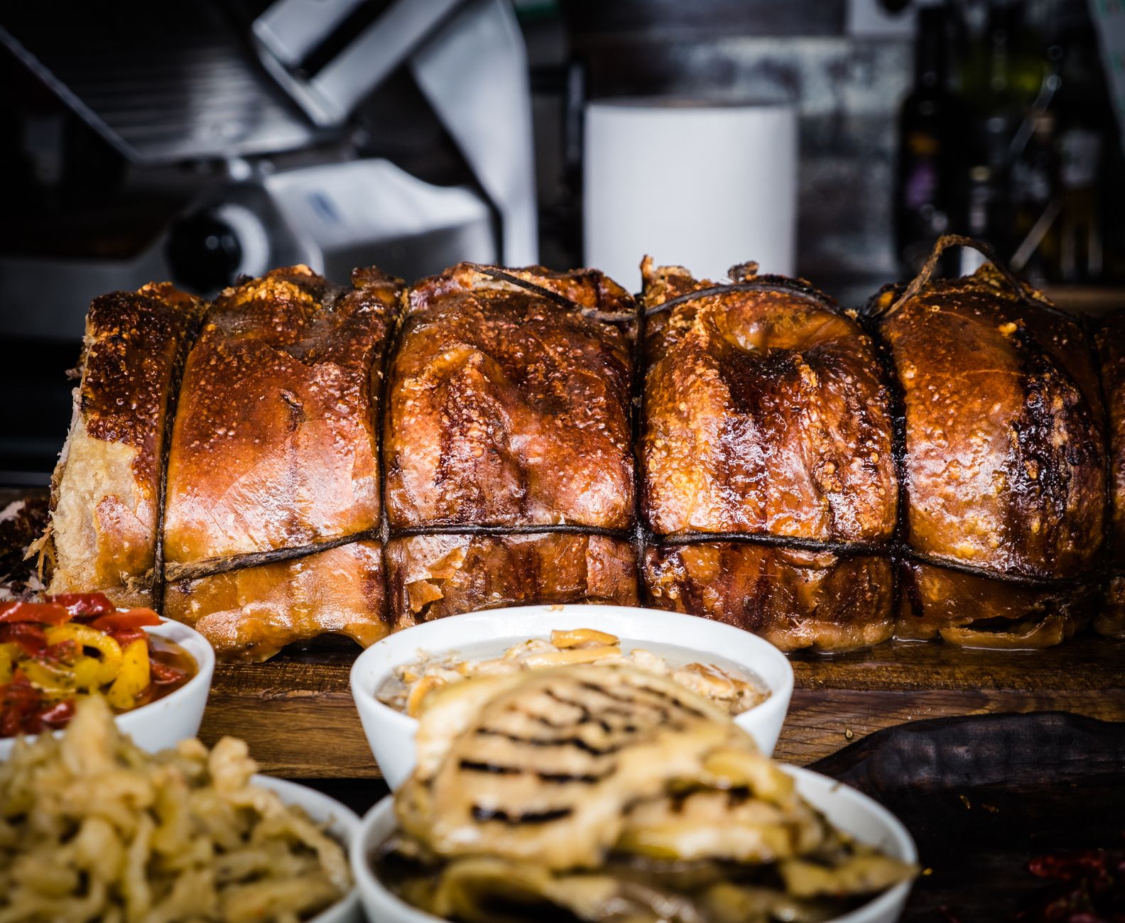Porchetta — a roast-pork-and-herb specialty often served Florence-style on schiacciata.