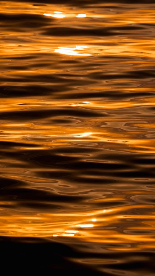 Golden water reflections on a black background