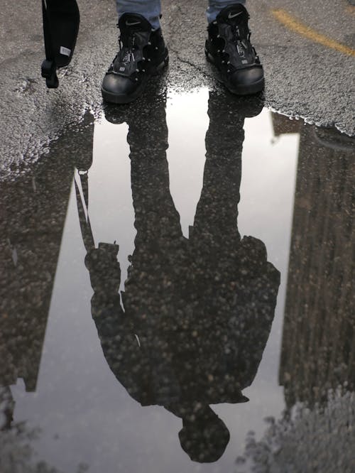 Reflection Of Person On Puddle