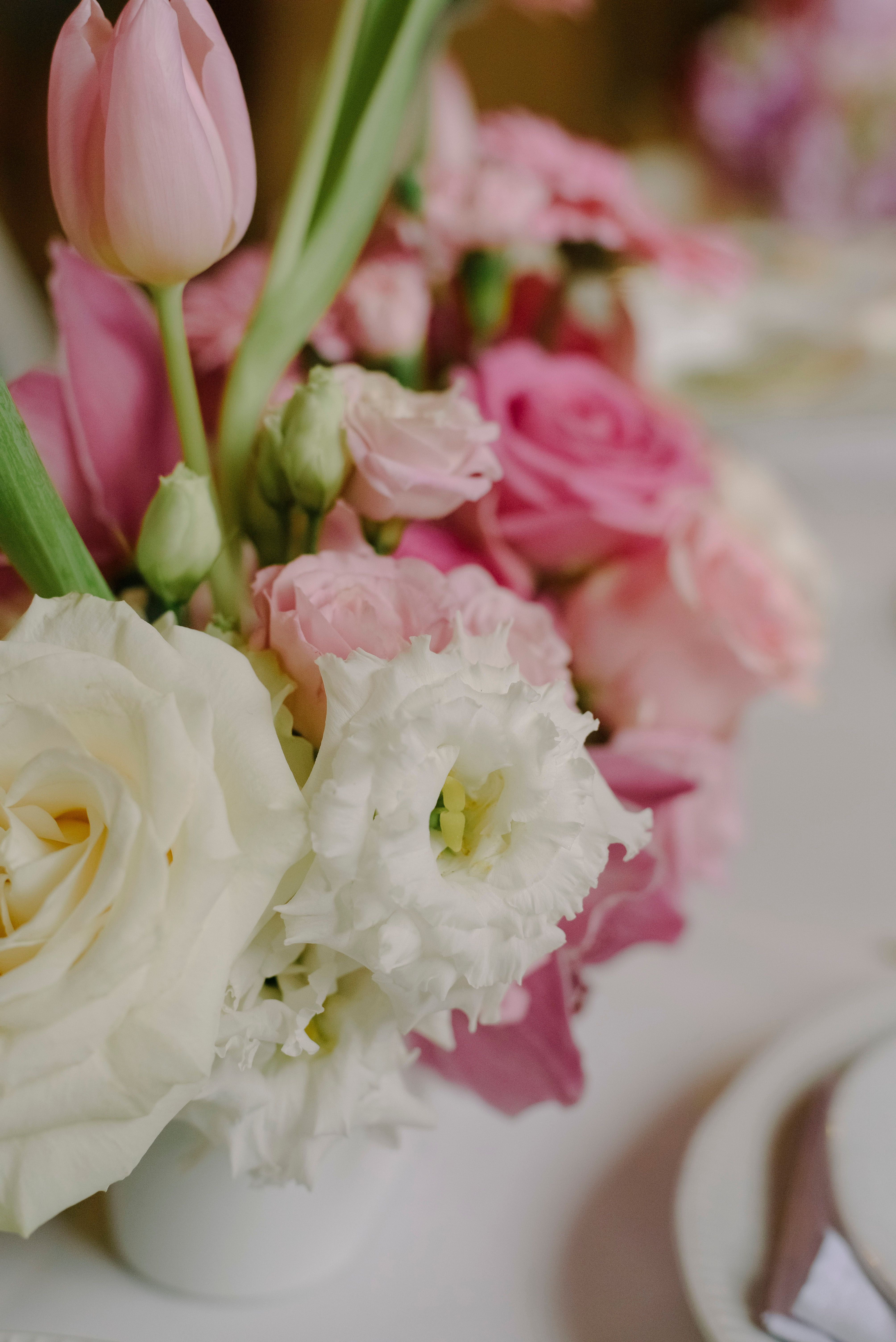 Bouquet of Pink and White Roses and Tulips · Free Stock Photo