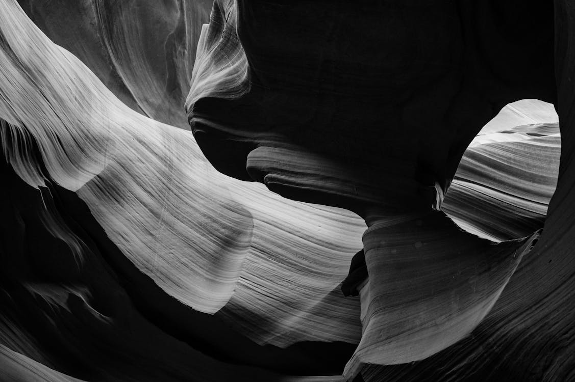 Black and white photograph of a slot canyon