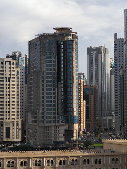 A view of tall buildings in a city