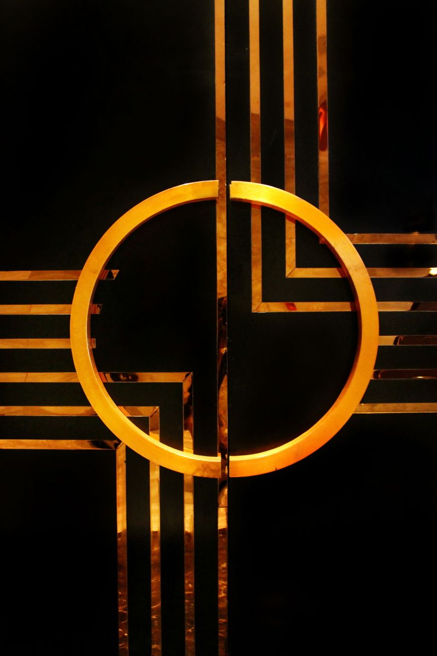 Luxurious art deco geometric pattern featuring golden lines on a dark background, ideal for modern decor.. pexels, luxurious,