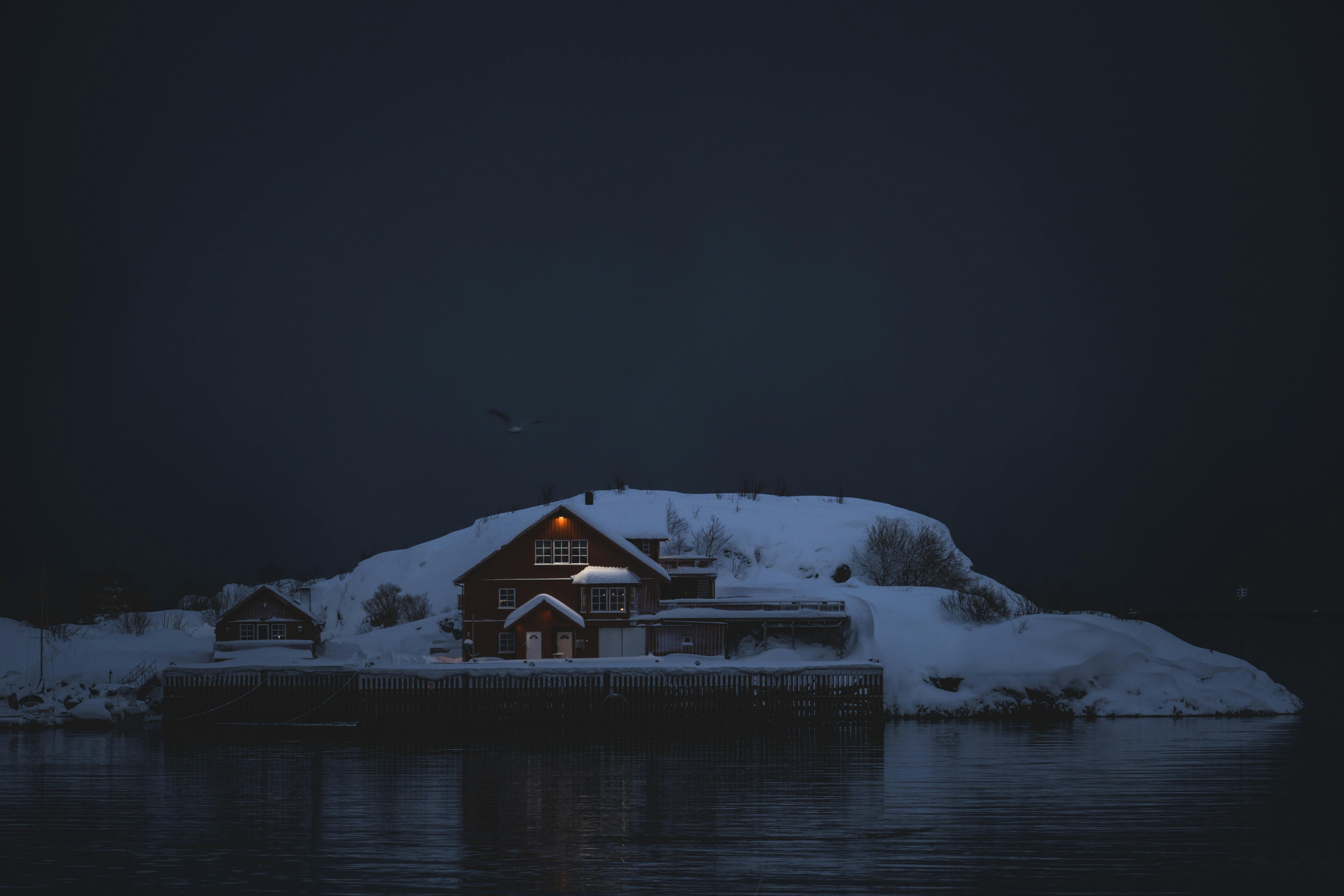 Cabin illuminated at night