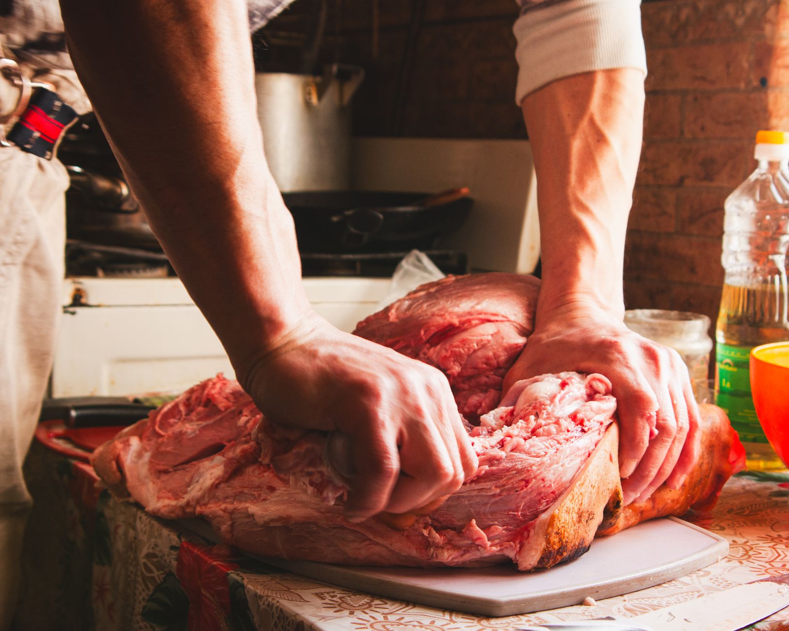 raw rabbit meat cuts prepared for pet food