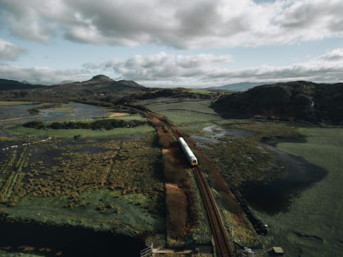 Aerial Footage of a Railway Track in Wetland