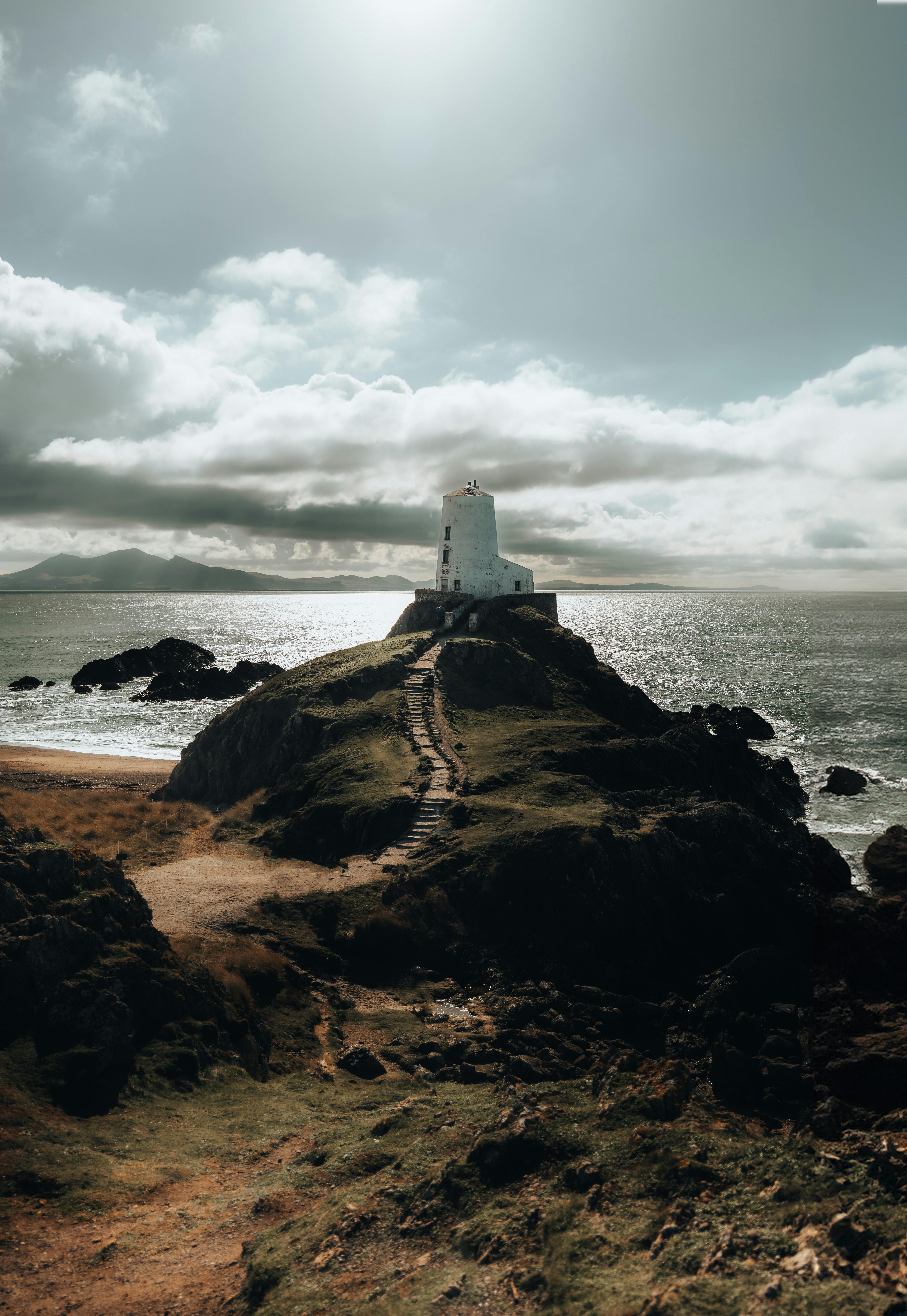 twr mawr lighthouse on sea coast in wales