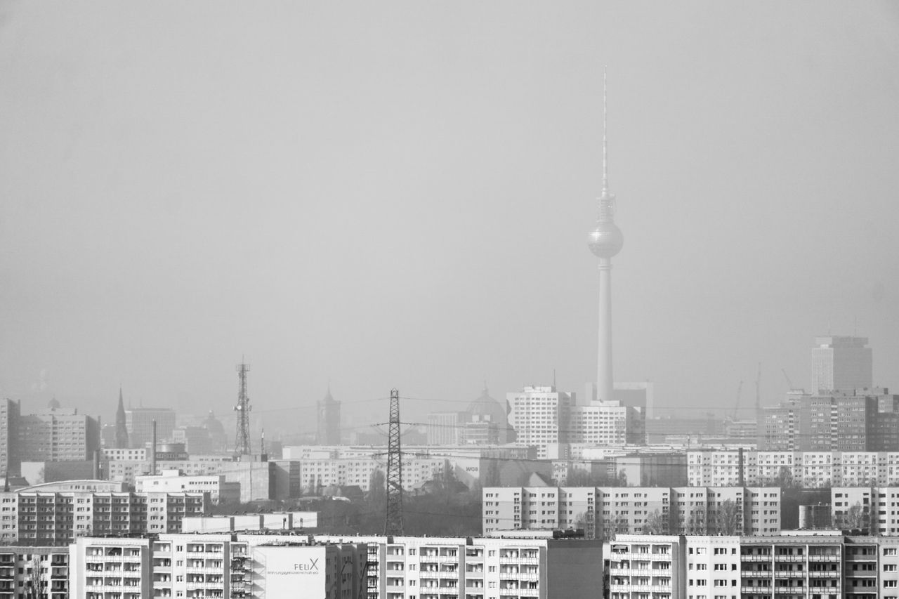 black and white photo capturing berlin s skyline with the iconic tv to