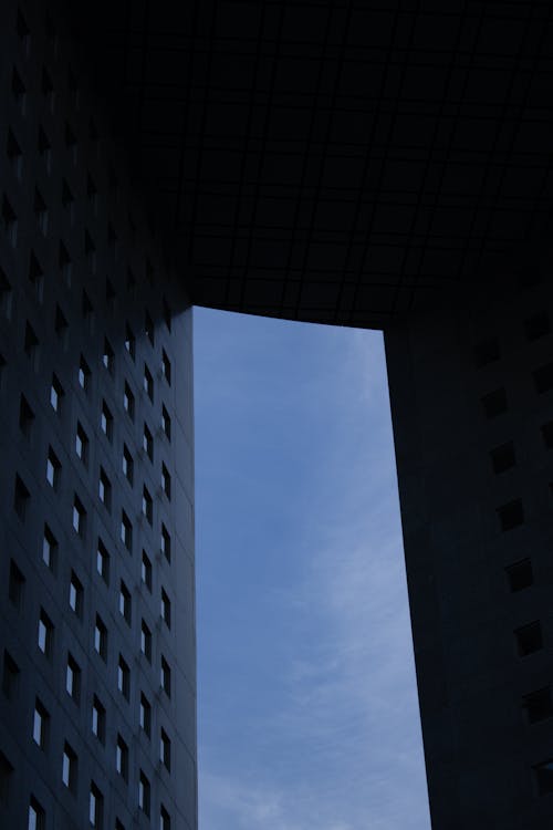 A view of a building with a blue sky