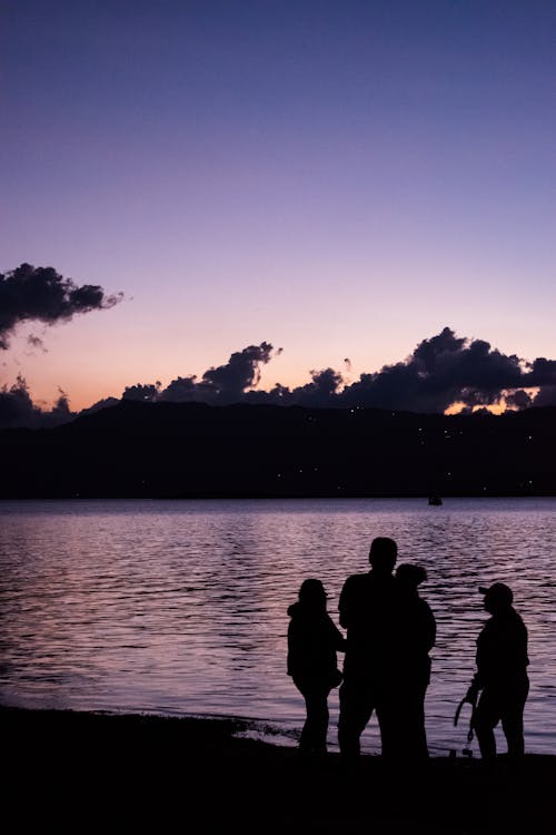 シルエット, 夕暮れ, 湖畔の無料の写真素材