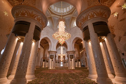 Ornamented Interior of Sheikh Zayed Grand Mosque in Abu Dhabi