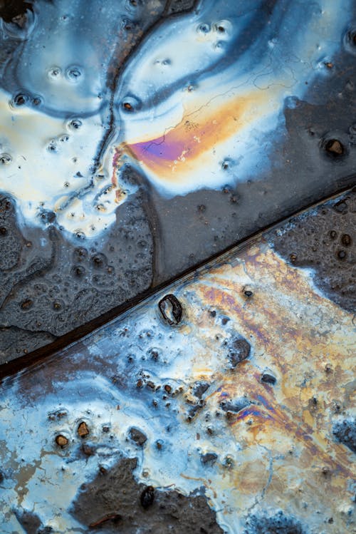 A close up of oil and water