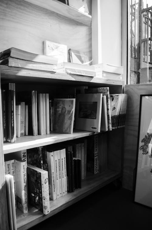 Základová fotografie zdarma na téma černobílý, displej, knihkupectví
