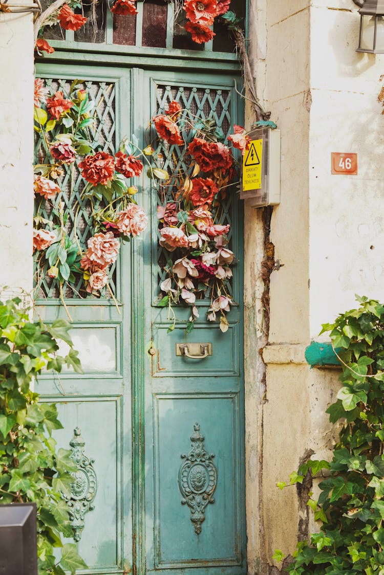 Flowers On Vintage Door