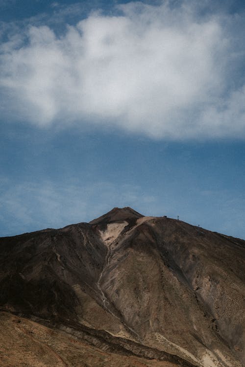 A mountain with a white cloud in the sky