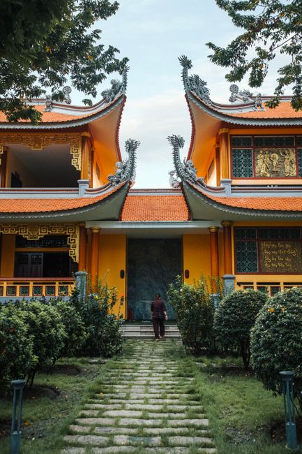 Vinh Nghiem Pagoda facade in Saigon showcasing traditional Buddhist architecture.