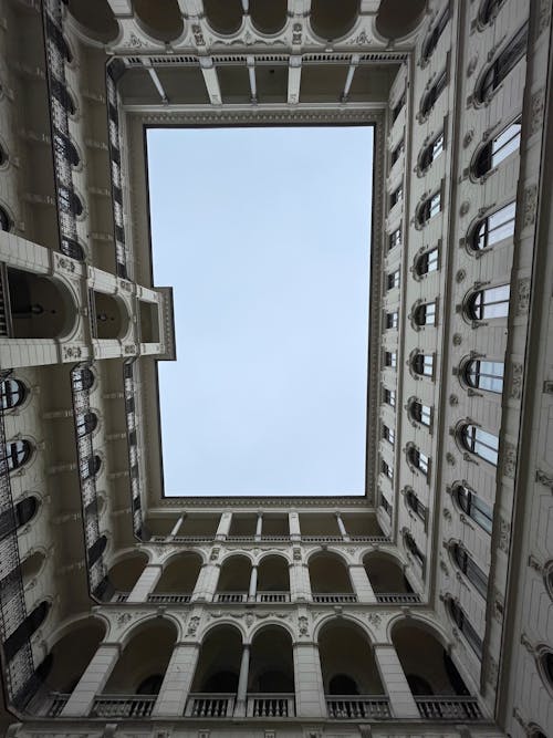The view from the top of a building looking up