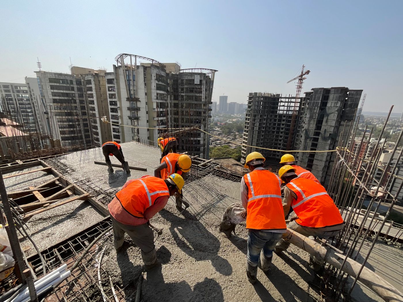 Elevator installation on a building under construction