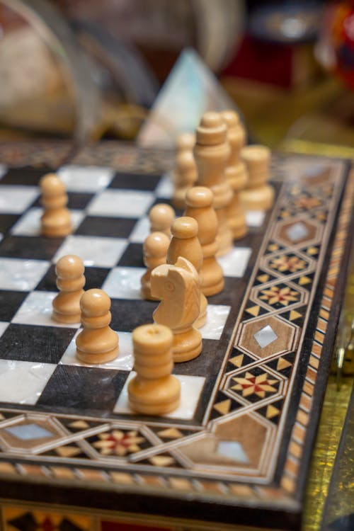 Close-up of White Chess Pieces