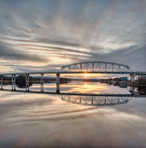 反射, 日落, 橋 的 免费素材图片
