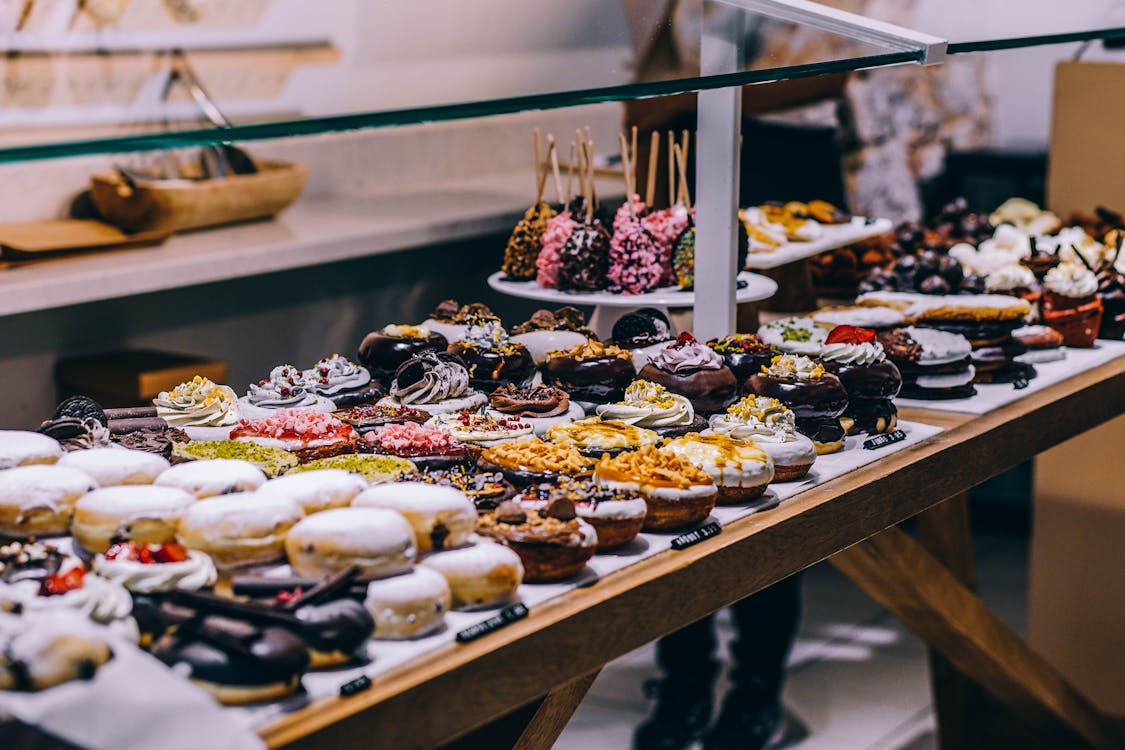 Free Donuts and Bagel Display Stock Photo