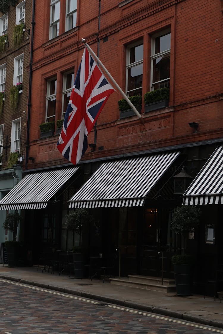 Union Jack Above The Entrance Of Covent Garden Hotel In London