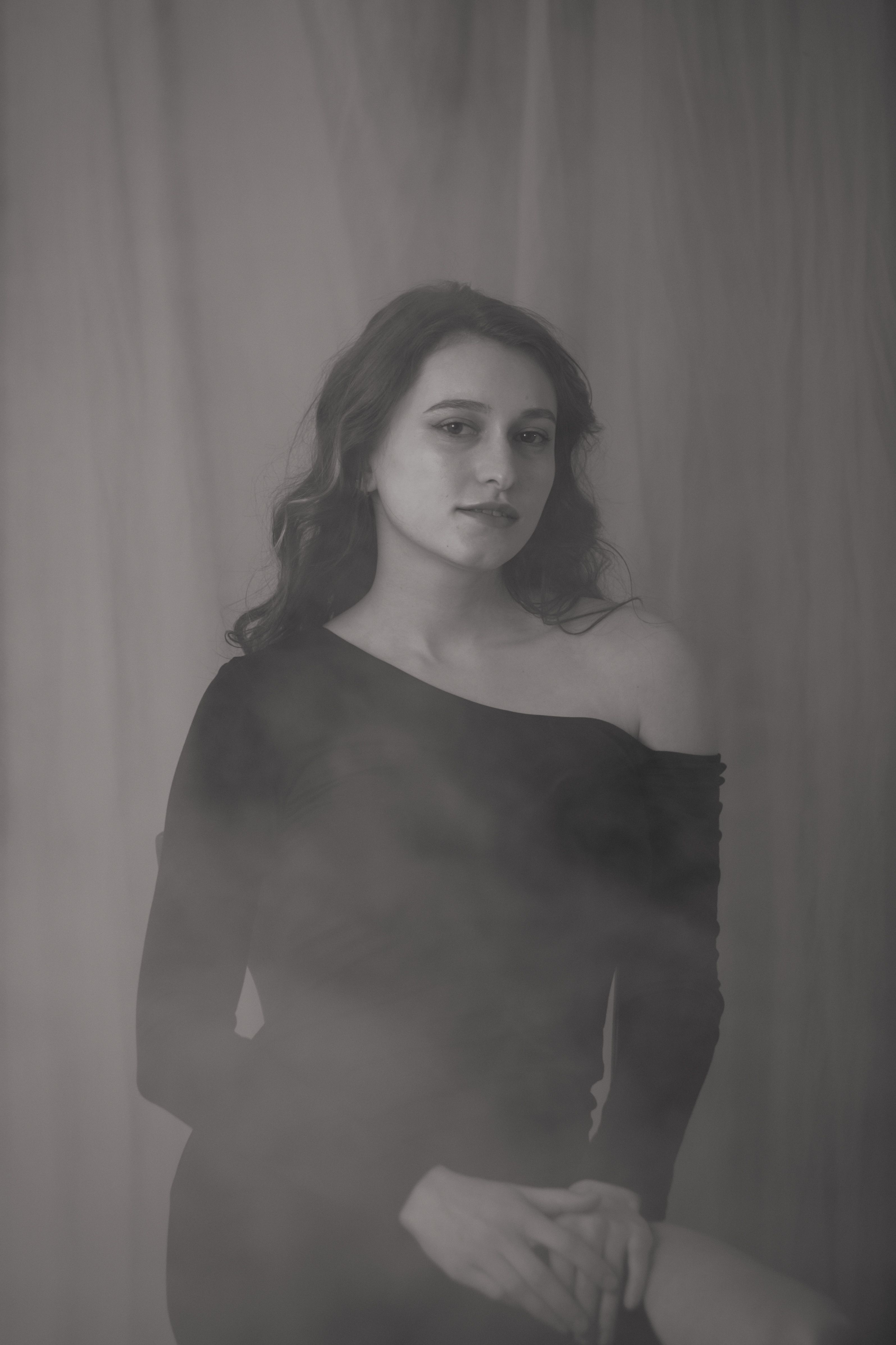 Black and White Studio Shot of a Young Woman in a Black Dress · Free ...