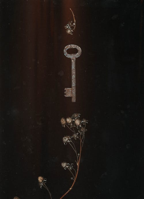 A key with flowers and leaves on it