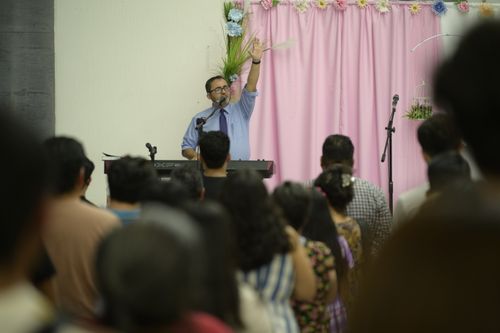 Free A congregation participates in a religious service inside a Mexico City church. Stock Photo