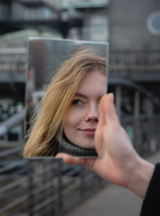 Blonde Woman Face Reflection in Mirror · Free Stock Photo