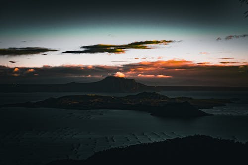 美丽的夕阳, 美丽的风景, 蓝色的湖泊 的 免费素材图片