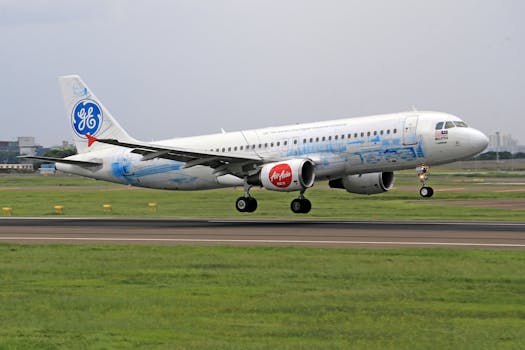 Airplane on runway ready for takeoff, showcasing aviation and travel themes.