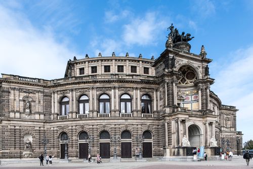 Free View of the historic Semperoper in Dresden, showcasing its classic architectural design. Stock Photo