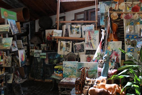 View of a Market Stall with Art 