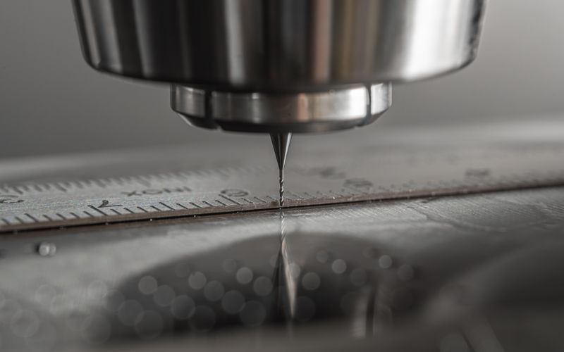 Close-up of a CNC milling cutter machining metal